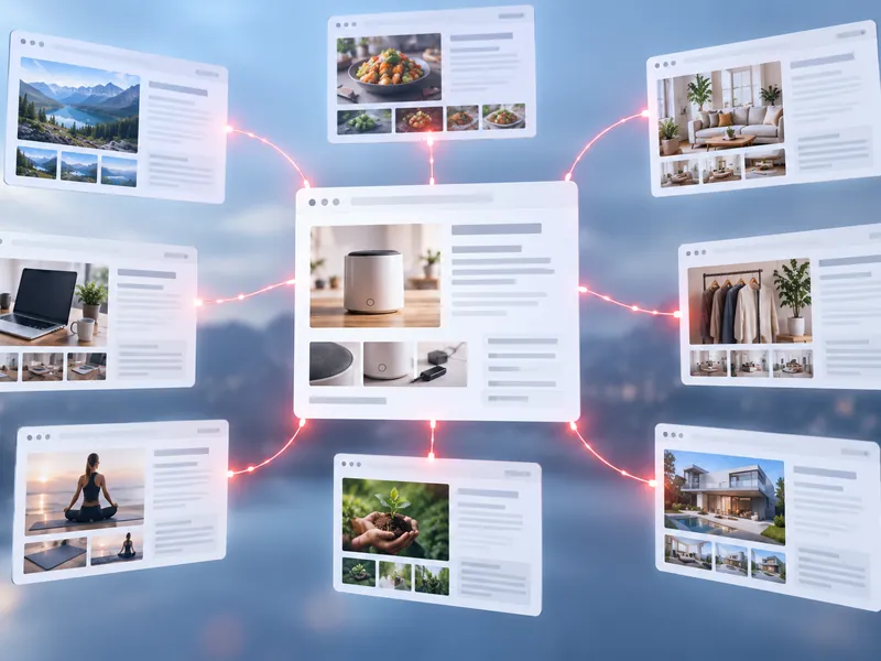 Illustratie: onderling verbonden pagina's van thematische sites.