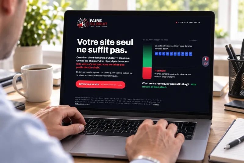 Een computer geopend op de website FaireDuBruit.
